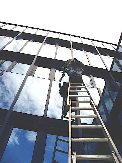 fensterreiniger-auf-leiter-reinigt-mit-abzieher